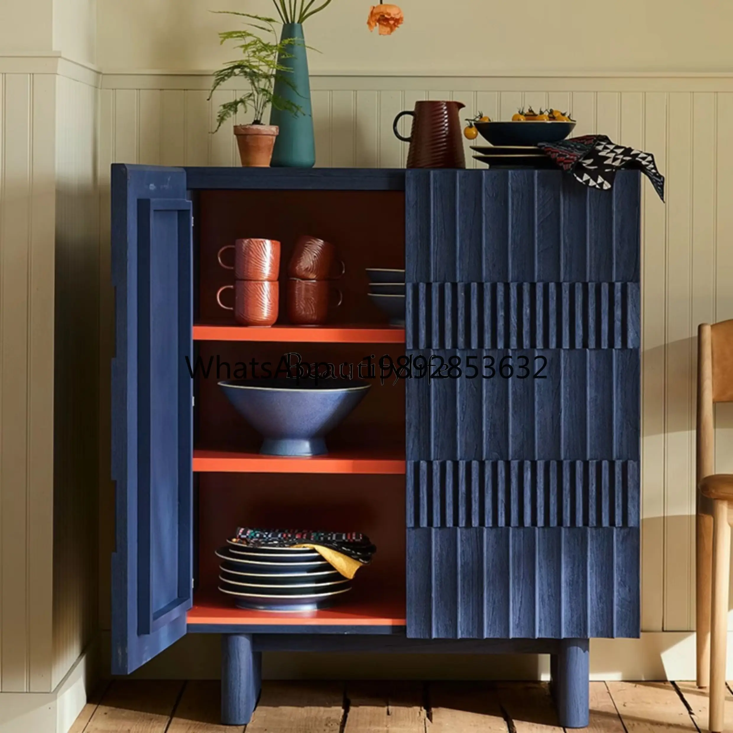 

FF Medieval retro solid wood dining side cabinet, Nordic French Italian engraving storage, multi-functional side cabinet