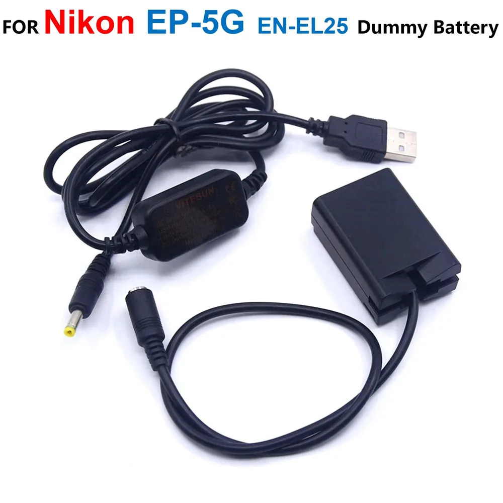 

EP-5G DC Coupler EN-EL25 Dummy Battery+USB Power Bank Adapter Cable EH-5 EH-5A MH-3 For Nikon Z50 ZFC Z30 Cameras