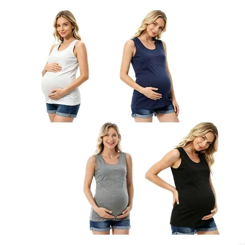 Maternity Nursing Top With Horizontal Opening Design Cotton Spandex Blend For Comfortable Breastfeeding A2UB
