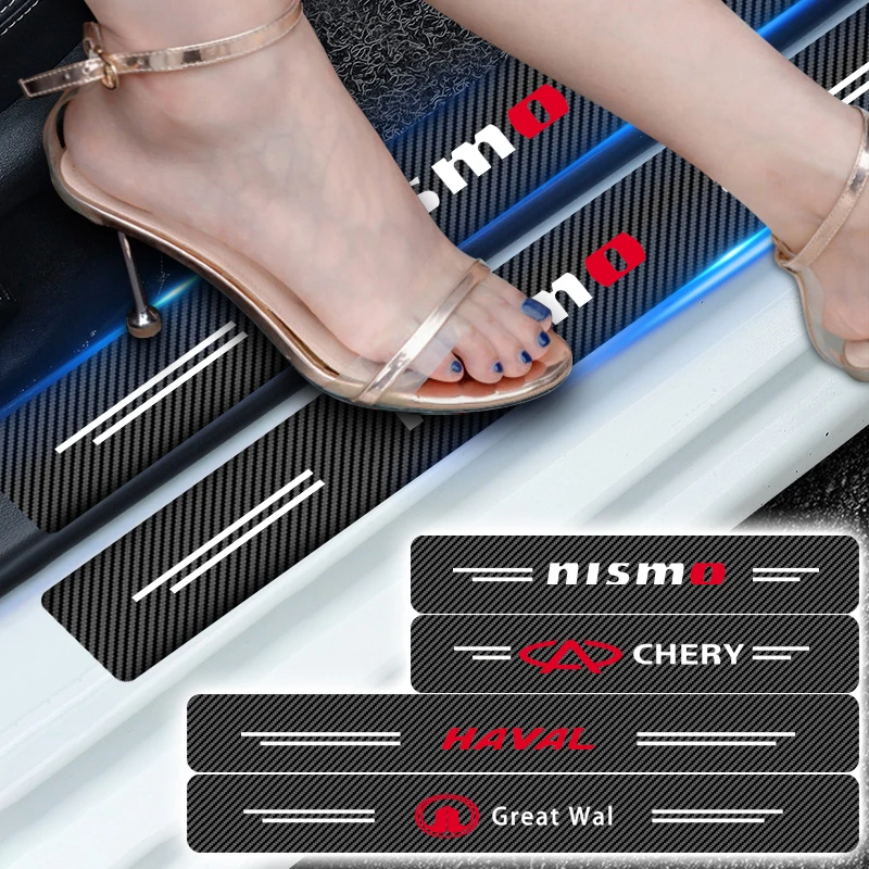 Car Door Sill Stickers For Nissan Nismo Qashqai J10 Juke Micra Leaf Sentra Patrol Y61 Note Carbon Fiber Cover Auto Accessories