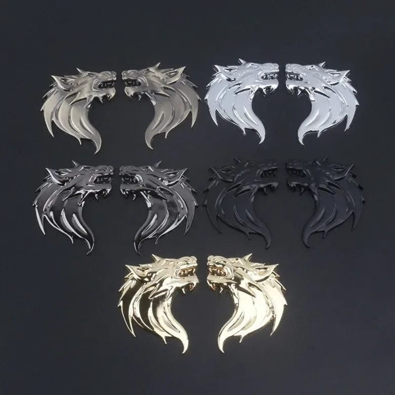 1 Pair 3D Metal Wolf Head Auto Motorcycle Car Sticker Logo Emblem Decoration Car Stickers And Decals Car Styling