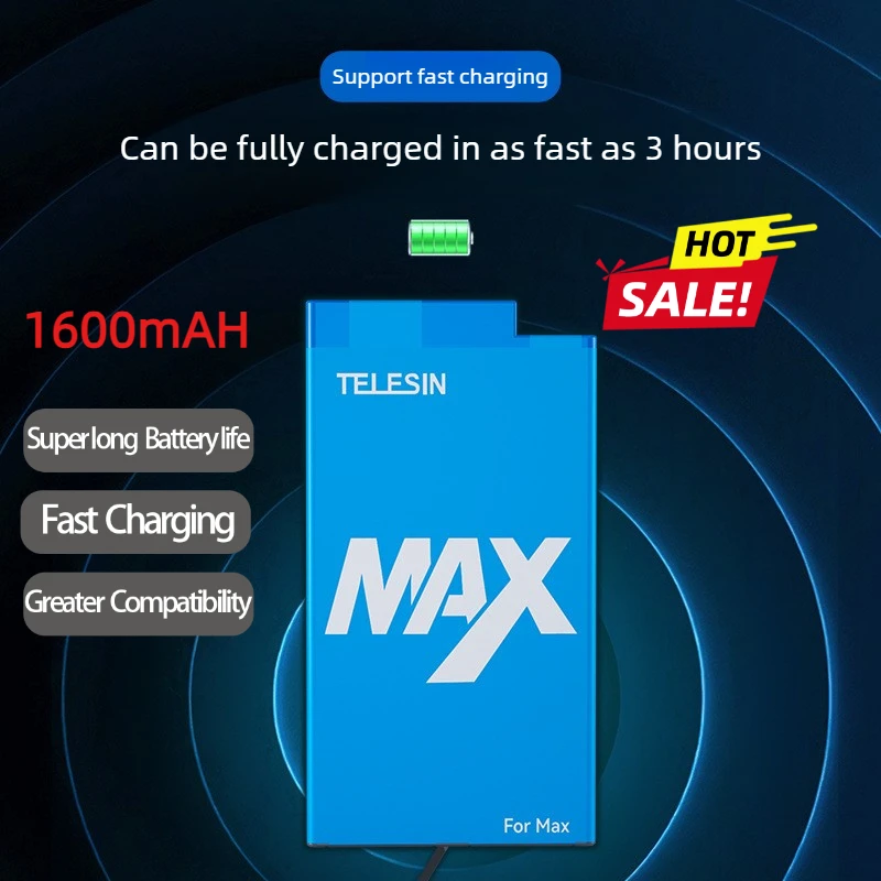 1860mAh Battery for GoPro Max Fully Decoded Real Capacity Fast Charging Action Camera Replacement Battery