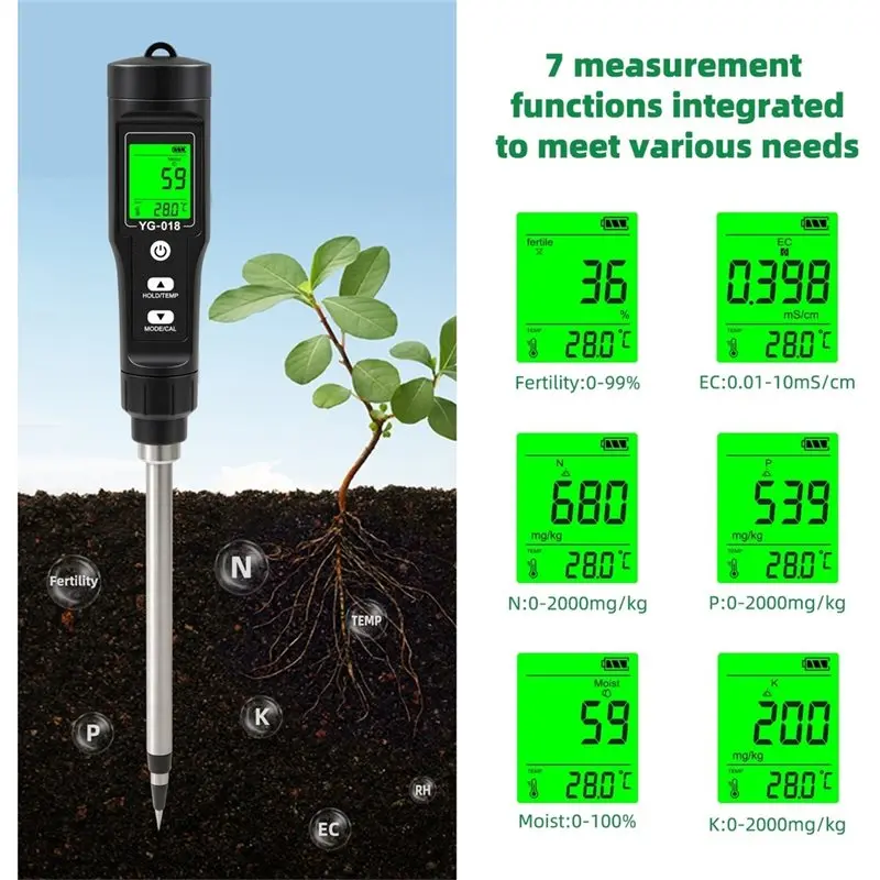 [POPULAR OFFER] Rechargeable 7-In-1 Soil NPK Tester EC Moisture Temp Fertility Meter High Precision Detachable Probe For Garden