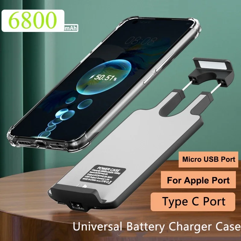 6800mAh Universal Battery Charger Case For iPhone 14 13 Huawei Samsung OPPO VIVO Oneplus Google Xiaomi Power Bank Charger Case