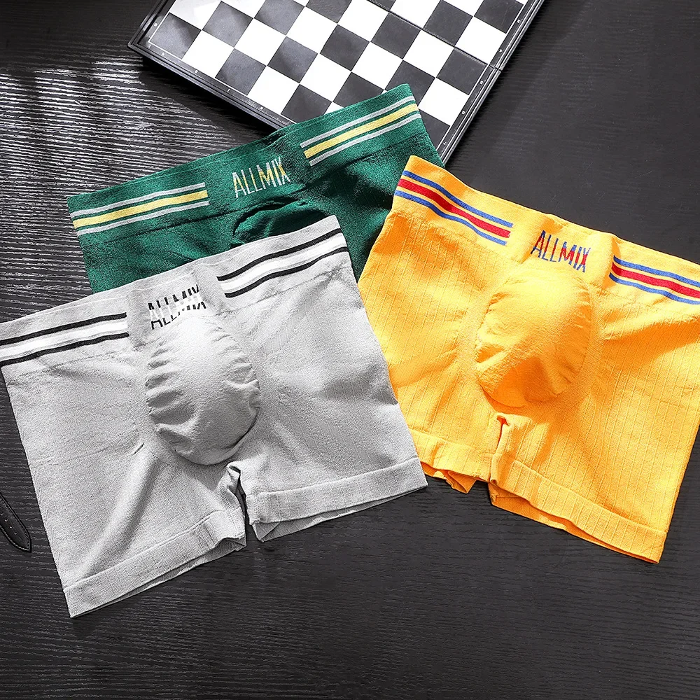 Man Sexy Underwear Color stripe Letter Wrapped Egg Sports Seamless Low Waist Letter Flat Corner Underwear трусы