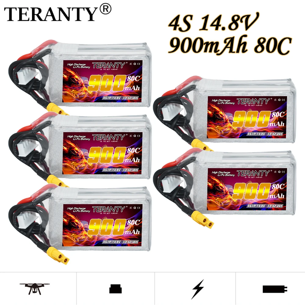 Upgraded 900mAh TREANTY 4S 14.8V Lipo Battery For RC Helicopter Quadcopter FPV Racing Drone Parts 80C/160C Rechargeable Battery