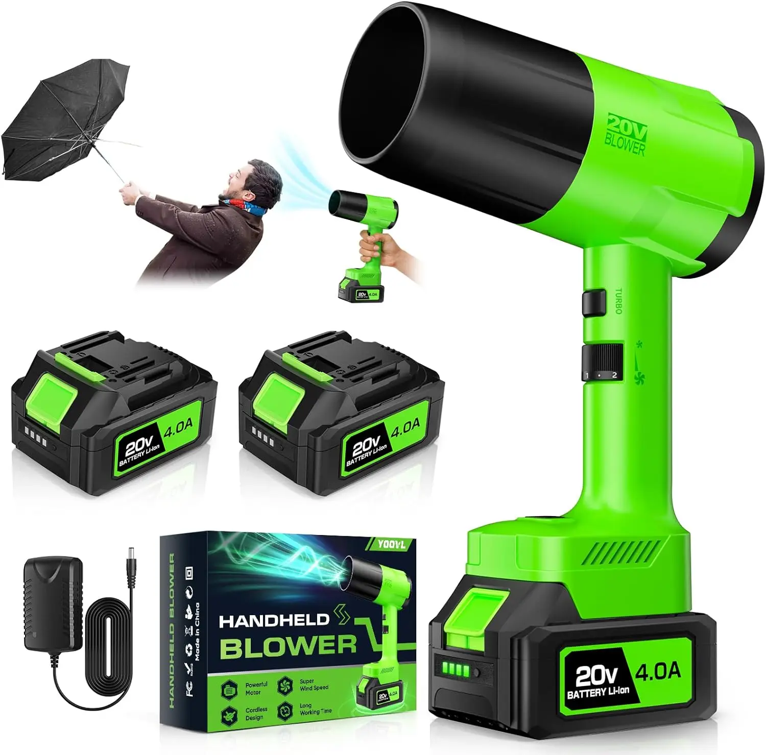 

Cordless Handheld Leaf Blower with 2 Batteries, 6 Speeds, Lightweight for Yard Cleaning