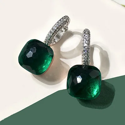 100% 925 Sterling Zilver Snoep Stijl 21 Kleuren Roze Wit Blauw Groen Zwart Geel Crystal Drop Earring Voor Vrouwen Fijne Sieraden