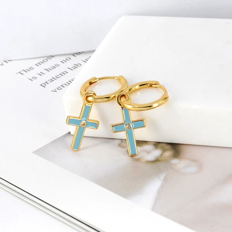 925 Sterling Silver Ear Needle Lightning/Little Pepper/Cross Pendant Enamel Zircon Earrings for women Fashion Wedding Jewelry