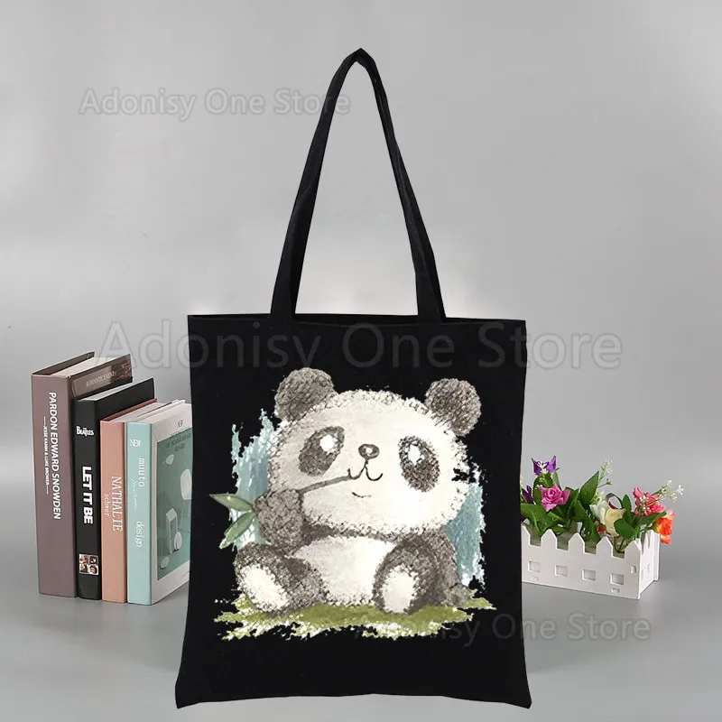 Panda Schattige Vrouwen Canvas Schoudertas Hoge Capaciteit Draagtas Esthetiek Boodschappentassen Katoen Handtassen Boeken Tas Voor Meisjes