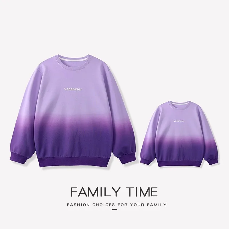 Family Matching Purple Long Sleeve Sweatshirts Fashion Parents and Children Clothes Mother Father and Daughter Son Same Clothing