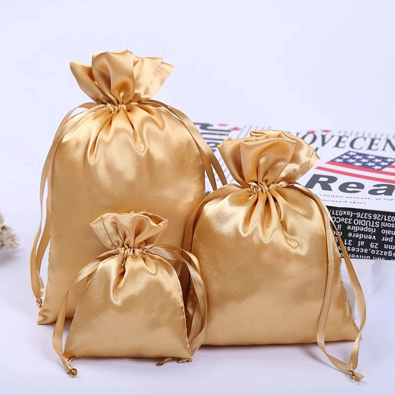 50 Silk Stain Drawstring Bag with Ribbon for Jewelry Hair Travel Watch Shoes Diamond Bead Ring Makeup Gift Packaging Pouch