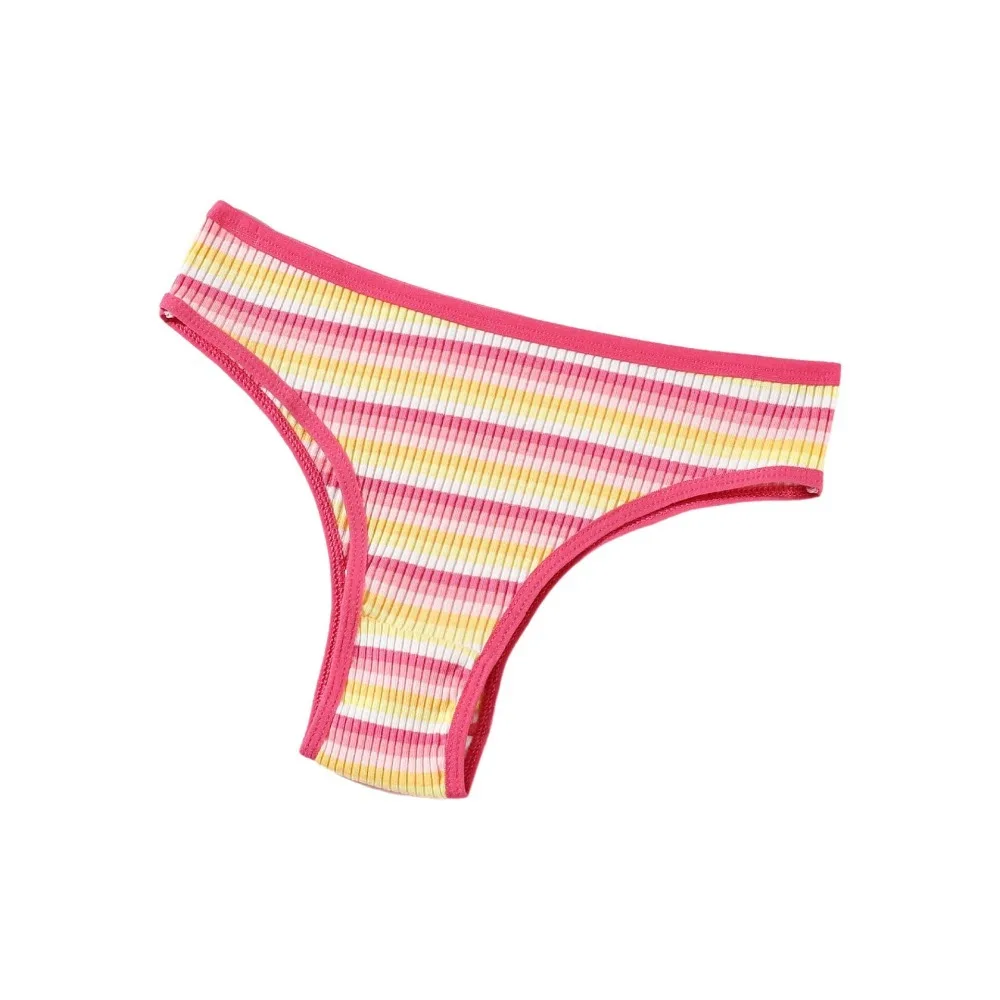 Simple Low Waist Striped Underpants Colorful Briefs Women's Underwear Soft Cotton Triangle Panties Girls