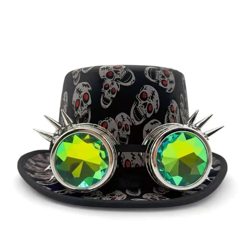 

HongLuan Black Halloween Top Hat with Goggles for Burning Man Festival Woman, Rave Festivals Accessories & Party Cap for Man
