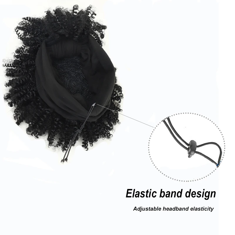 Afro Curly Headband Wigs Short Kinky Curly Wigs with Headbands Attached Scarf Wig For Women Synthetic Afro Puff Wigs with Bangs
