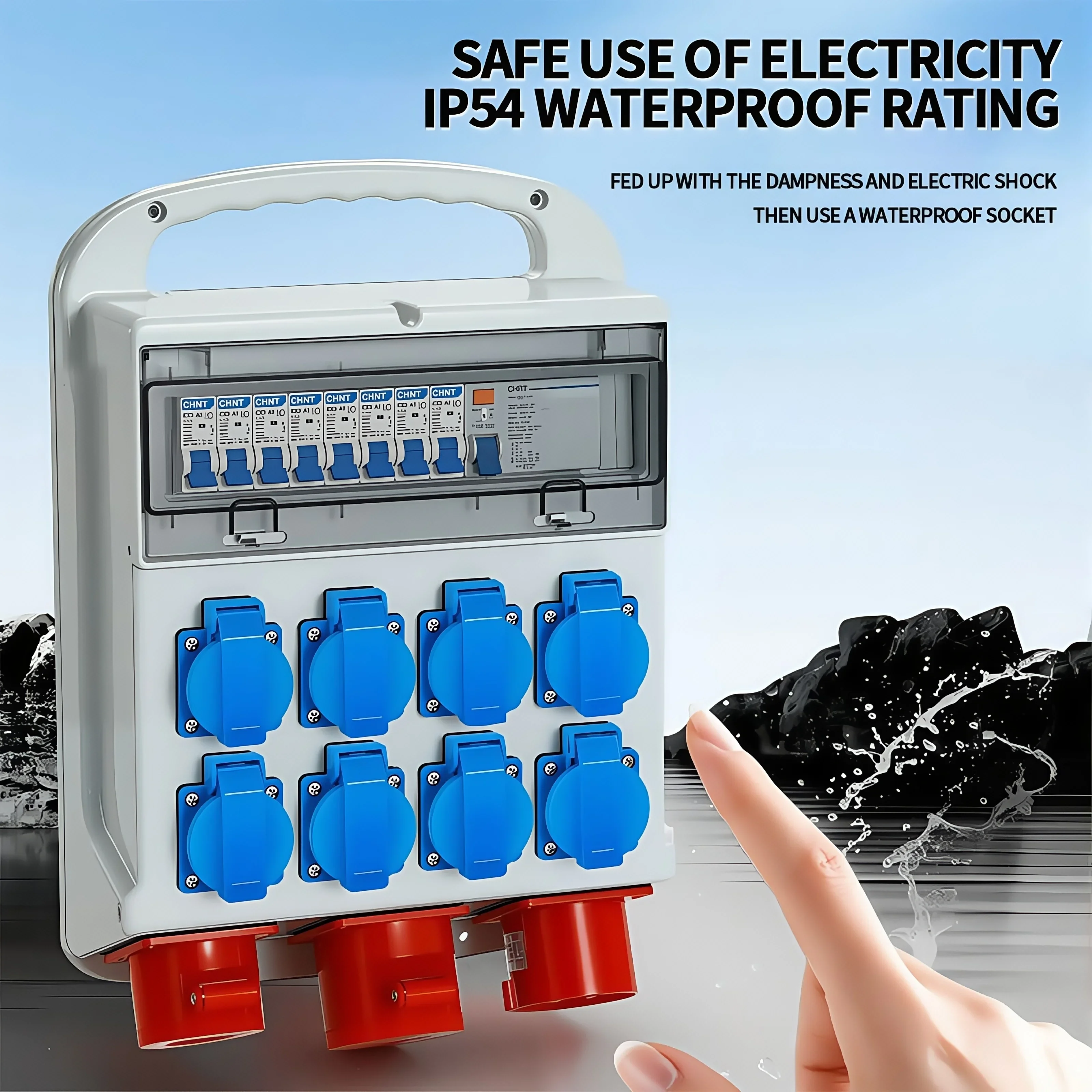 IP54 16A Waterproof Outdoor Socket - 2-Pin Euro Standard, Multifunctional for German, French & UK Plugs, Industrial Grade