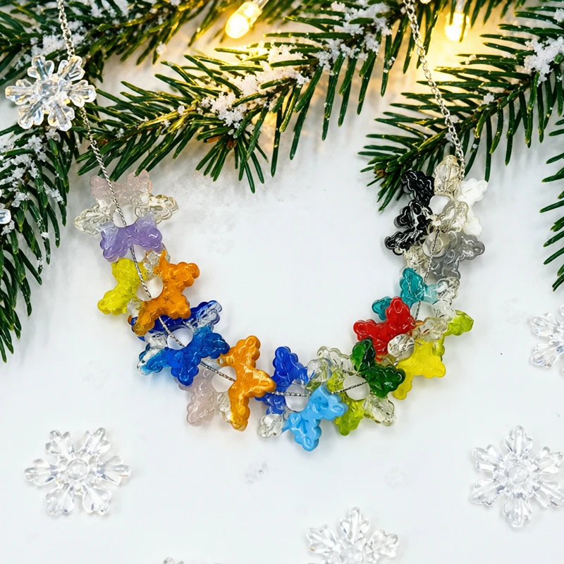 2Pcs Colorful Mini Hollow Snowflake Glass Beads Pendant Christmas Snow Charms DIY Craft Making Accessories For Handmade Lovers