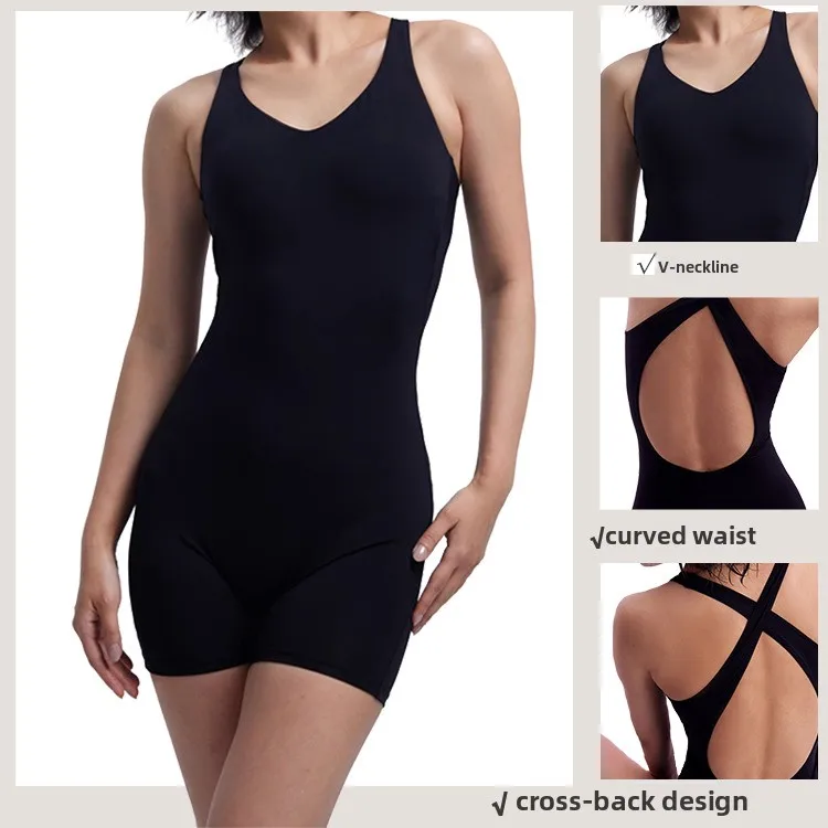 Sexy cross Backless Sport Jumpsuit Short Woman One Piece Gym Outfit Sleeveless Fitness Overalls Yoga Romper sport set women