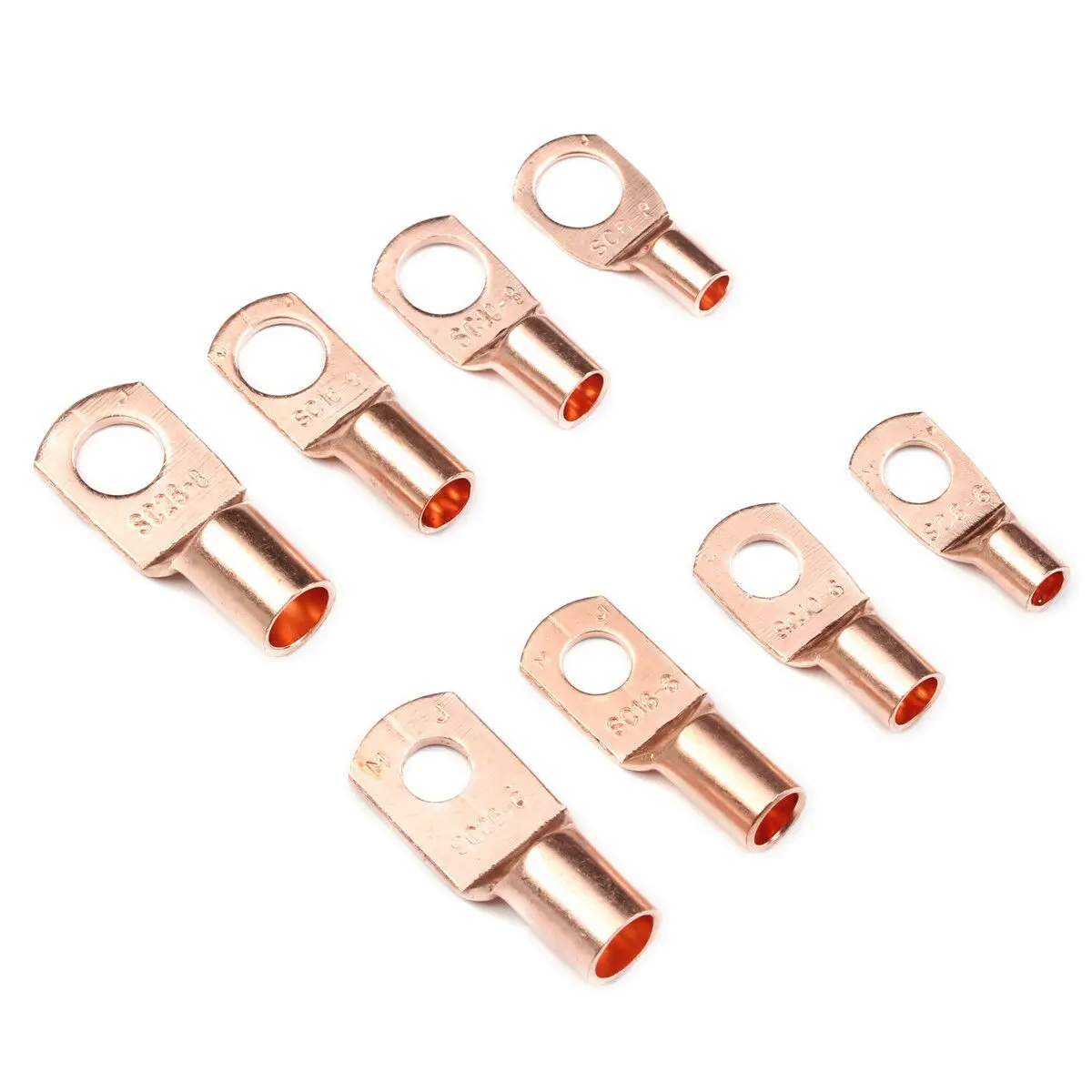 10/25/50Pcs SC Type Wire Lug Terminals SC6 SC10 SC16 SC25 Cable Lug Wire Connectors Hole ID 6mm 8mm 10mm Gold Electrical Lug
