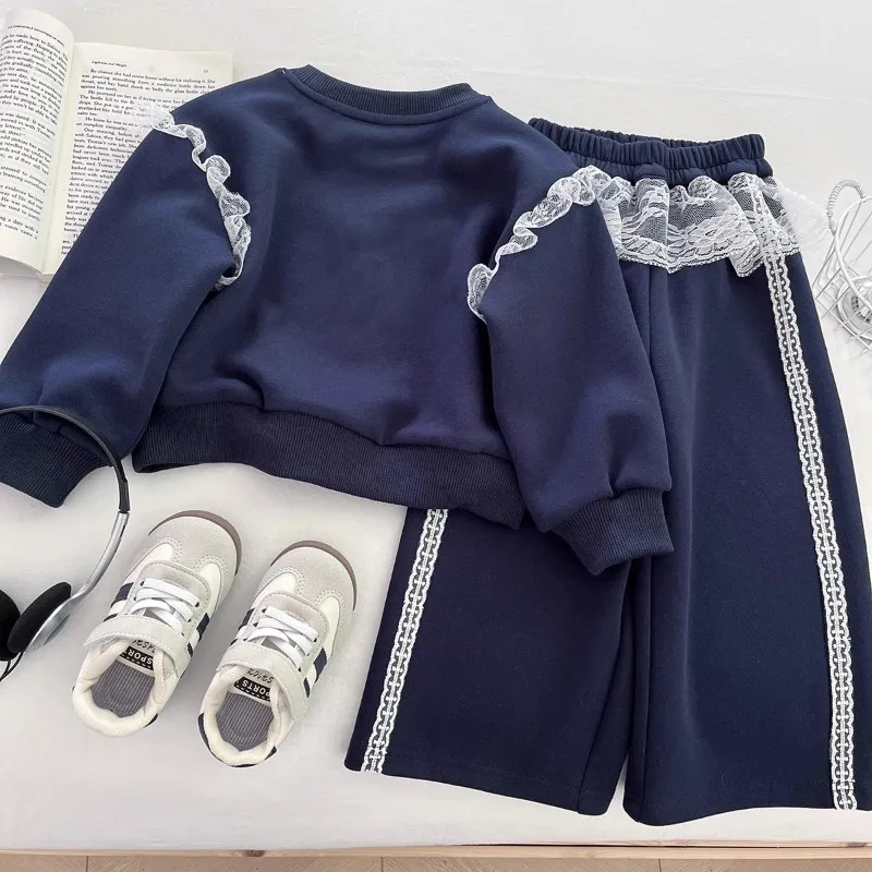RAISE autumn winter children girls 2PCS clothes set bow printed kids girls sweatshirt lace patched infant babys girl pant outfit