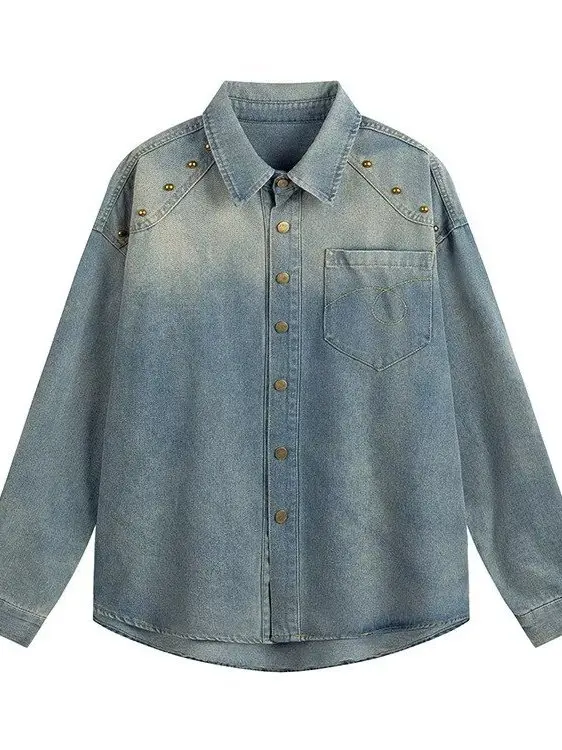 

Мужская джинсовая куртка в американском стиле с эффектом потертости, свободного кроя, с длинными рукавами, для весны и осени, модная повседневная верхняя одежда