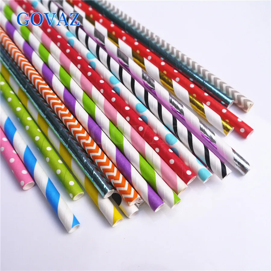 25pcs color paper straws party supply colorful mixed Paper Straw Kids Birthday Party Wedding Decorations Paper Drinking Straws