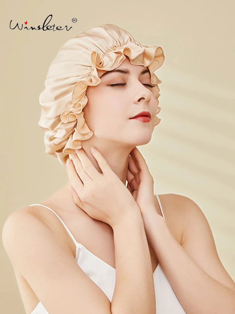 Winsleter-100%Real Silk Shower Cap For Women, Moisture Absorbing, French Breathable Dry Hair Cap, 2025 Spring Summer A51341CC