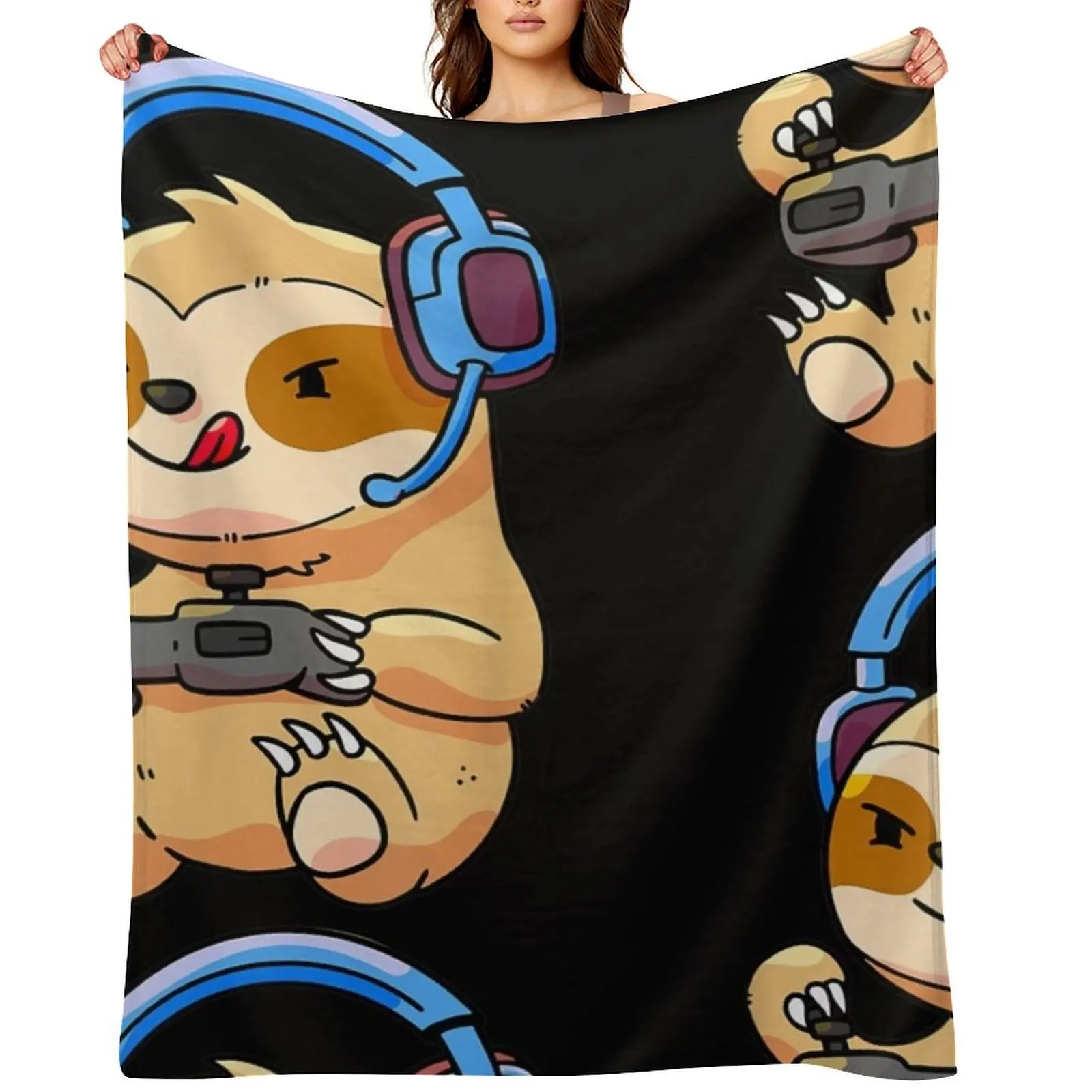 

Gamer Sloth Gaming Sloths Video Game Gift Throw Blanket Bed Fashionable valentine gift ideas Decoratives Hairys Blankets