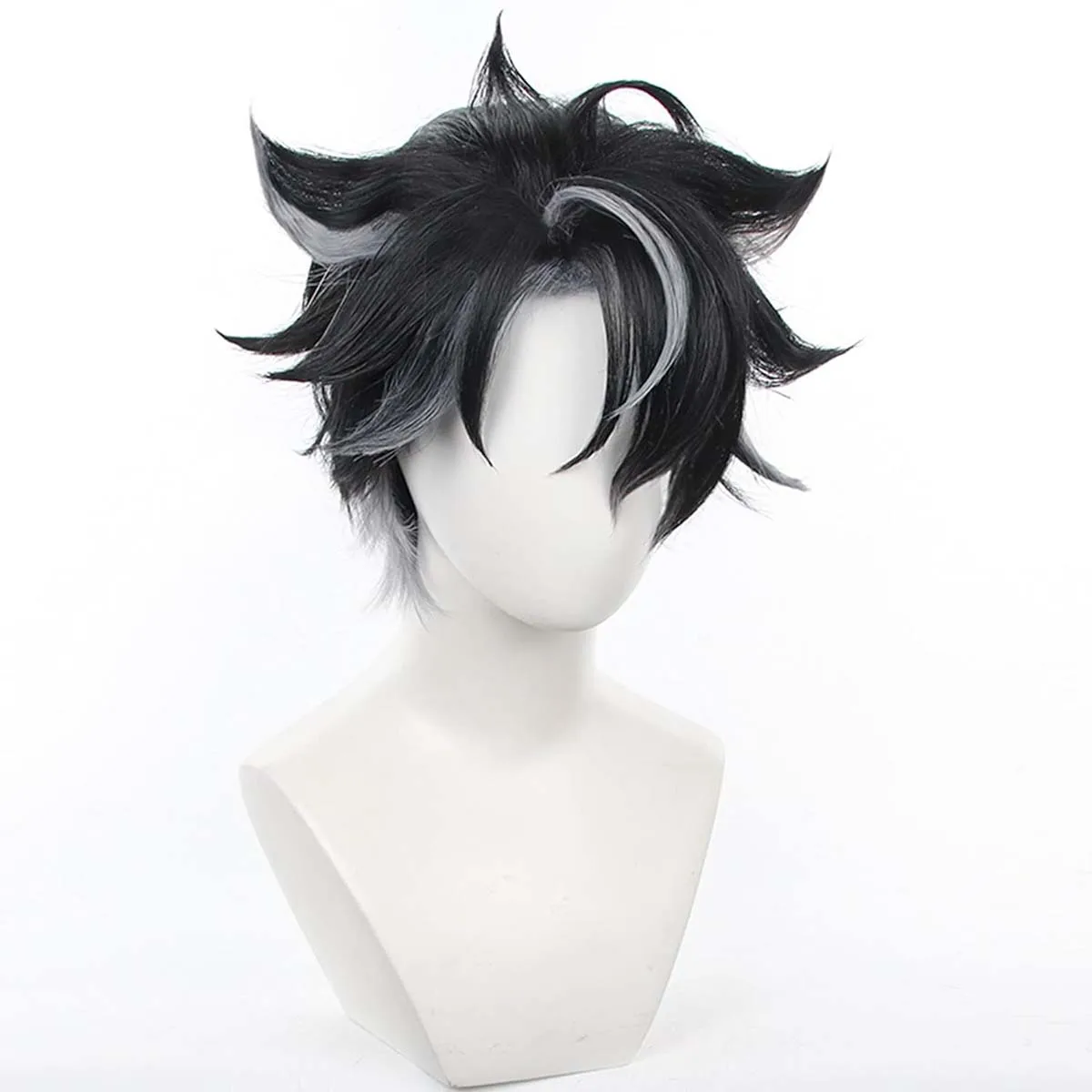 Game Genshin Impact Cosplay Wriothesley  Black Gradient Gray Heat Resistant Synthetic Hair Wig