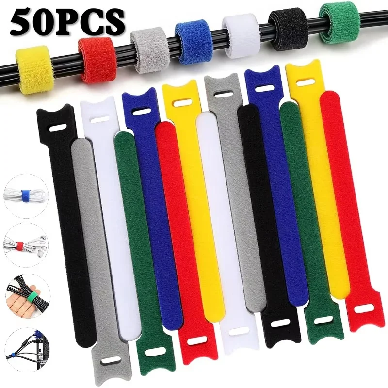 10/30/50Pcs Detachable Cable Ties USB Organizer Multi-Functional Reusable Nylon T Type Bandage Winder Charging Protector Kit Set