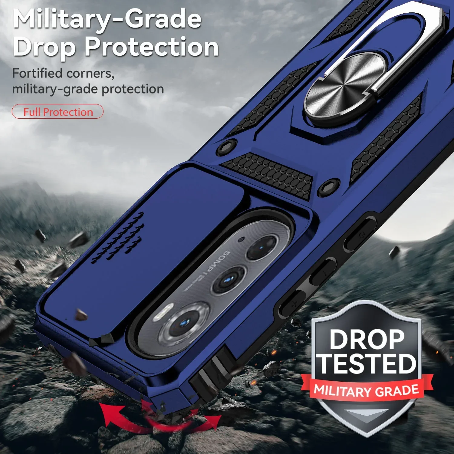 Para Motorola Moto Edge Plus 2023 2022 2024 Funda de silicona para teléfono soporte de anillo cubierta deslizante Funda protectora para cámara Funda