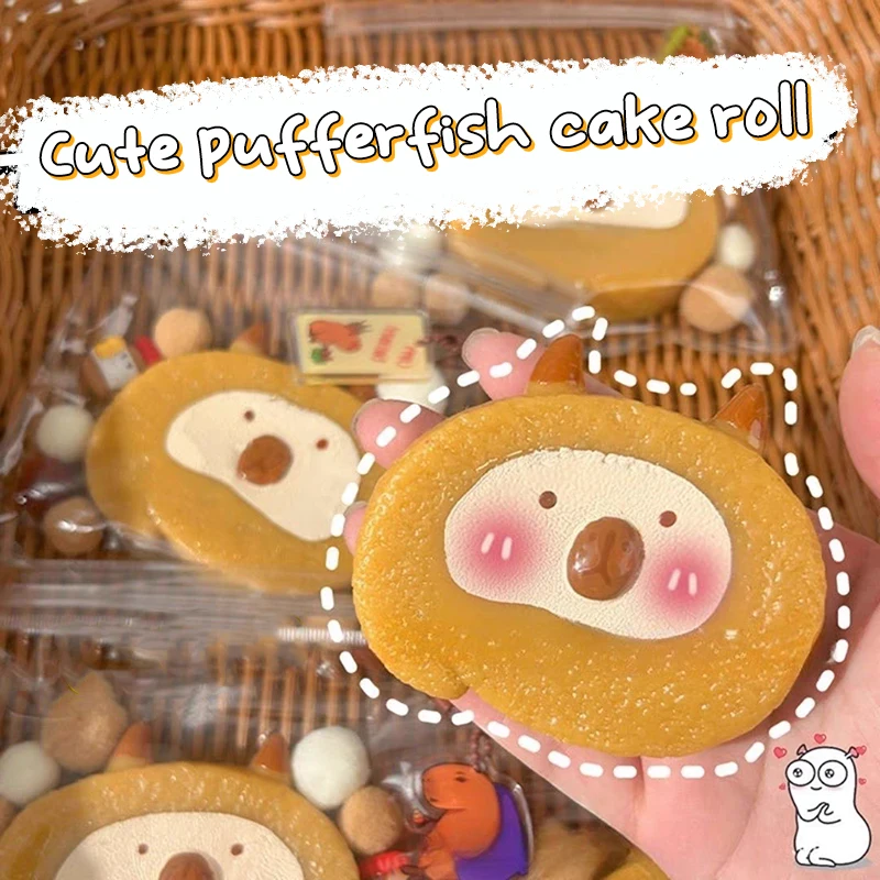 Capybara Kuchen rolle Kneifen Schlüssel bund kniffliges Spielzeug Wasser Meers chweinchen Puppe Mochi Squishy Zappeln Spielzeug langsam Rebound Stress Release Spielzeug