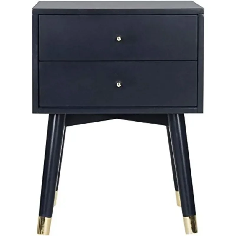 Home Collection Lyla Mid-Century Vintage Gold Hat Nightstand with Drawers, Easy Assembly