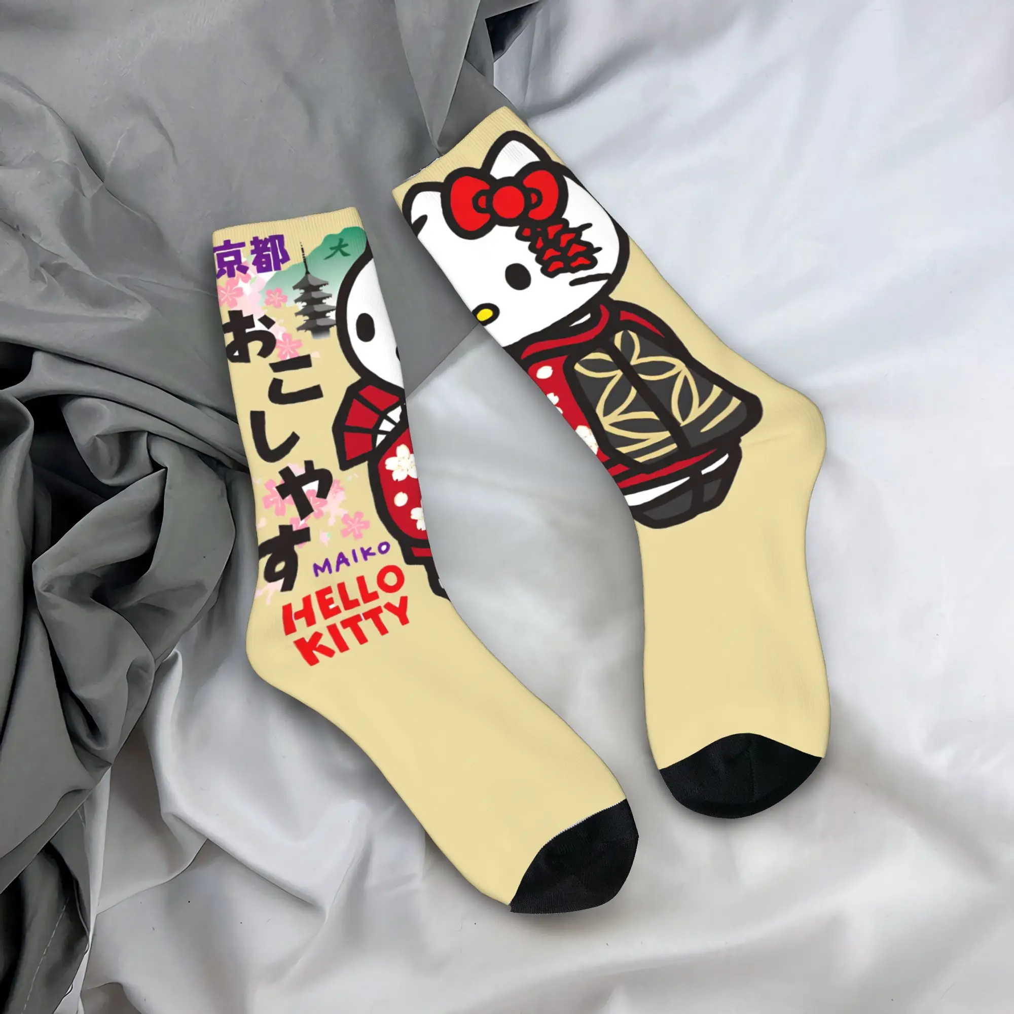 

Носки Hello Kitty Maiko, осенние чулки, забавные дышащие носки для пар, дизайнерские нескользящие носки для скейтборда