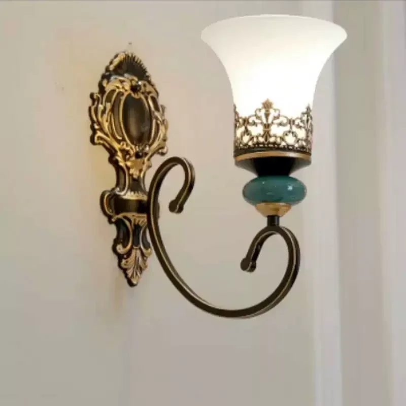 French Style Antique LED Ceramic Chandelier European Classical Glass Ceiling Lamp Living Room Bedroom Home Lighting Fixture