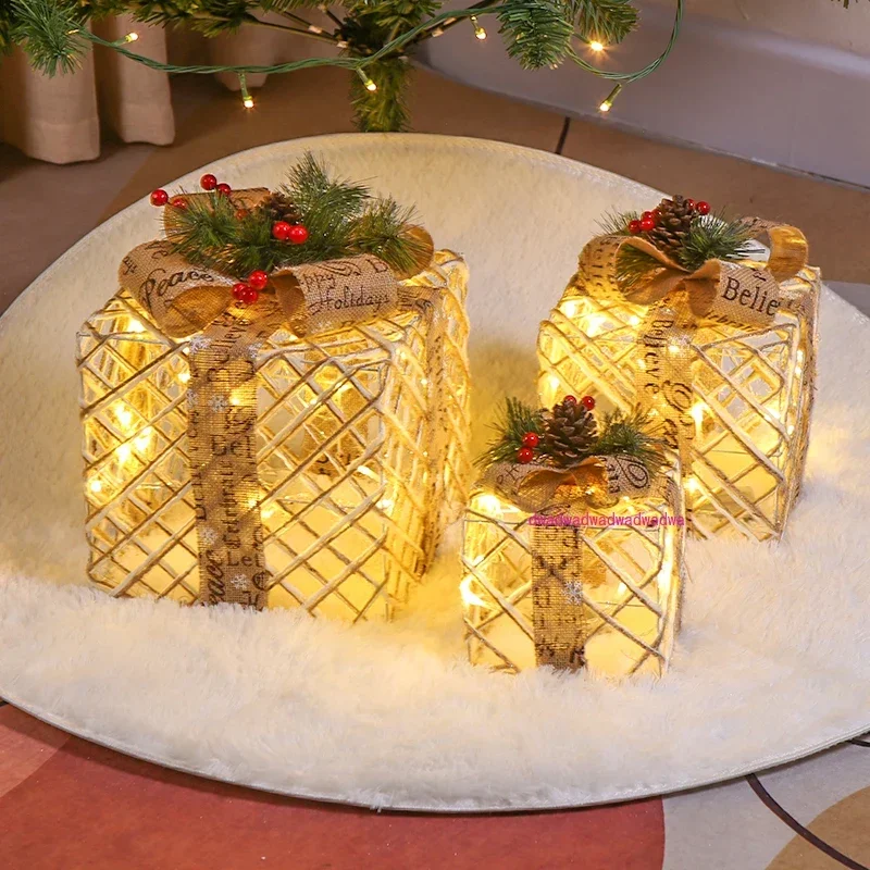 gift box LED light luminous Christmas tree bottom stack head shopping mall window scene arrangement Christmas decorations