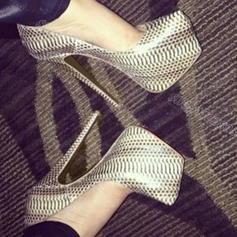

Snakeskin Platform Stiletto Sexy Pumps Shallow High Heels British Style Spring Casual Party Women Shoes Zapatos Para Mujere