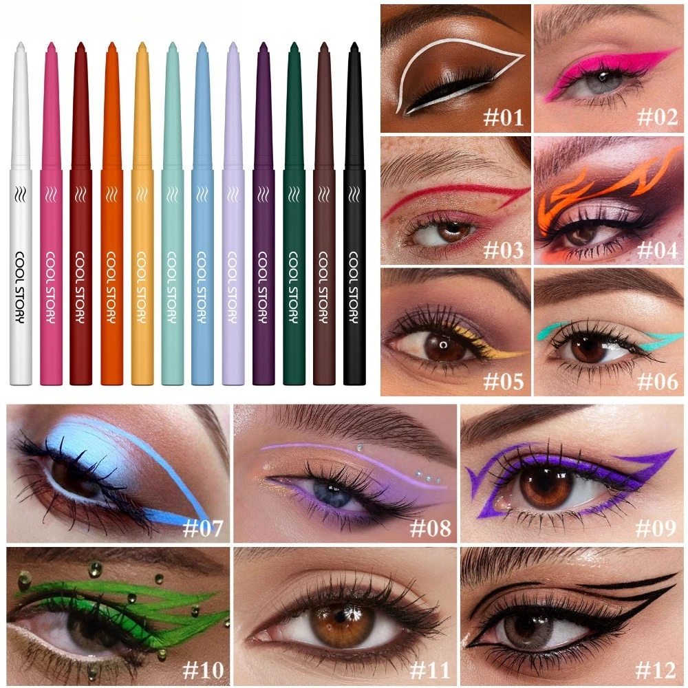 Matowy eyeliner w kredce, wodoodporny, odporny na pot, wypinany eyeliner żelowy, kremowy, odporny na rozmazywanie, długotrwały, do codziennego użytku dla wrażliwych oczu.