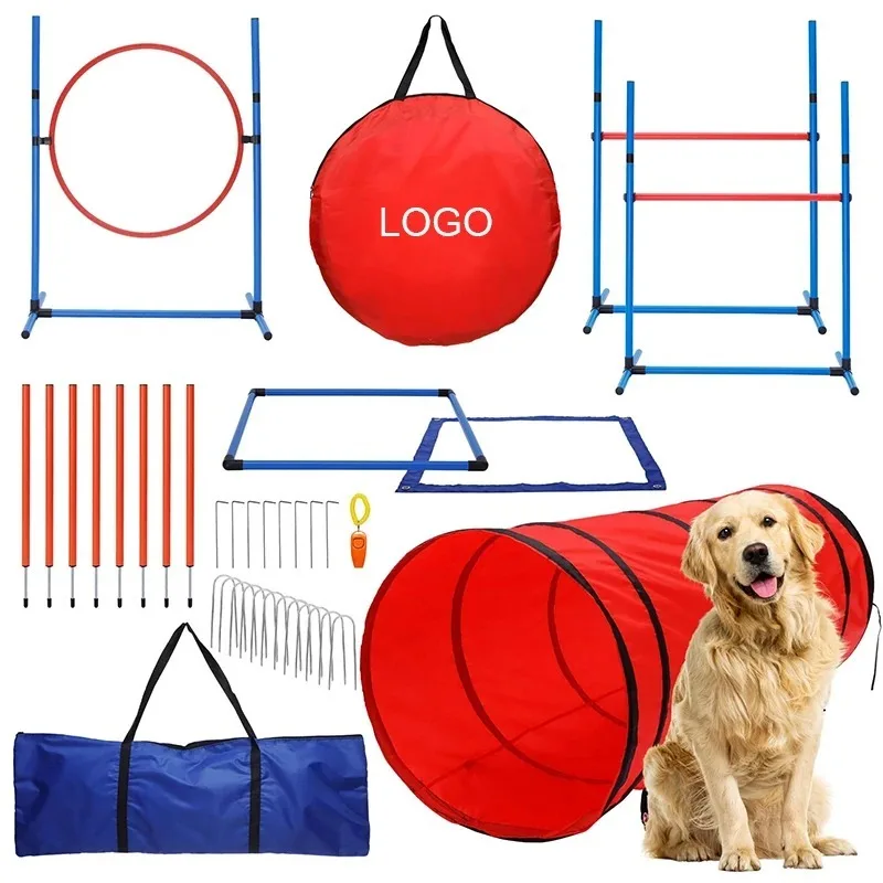 

Custom Dog Agility Training Equipment Dog Agility Course Backyard Set With Tunnel Poles Hurdles Exercise Pet Obstacle Set