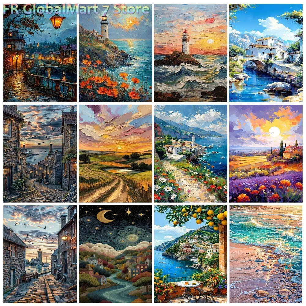 DIY Round/Square Diamond Painting (No frame)Monet style landscape DIY digital oil painting timeless beauty landscape art livin