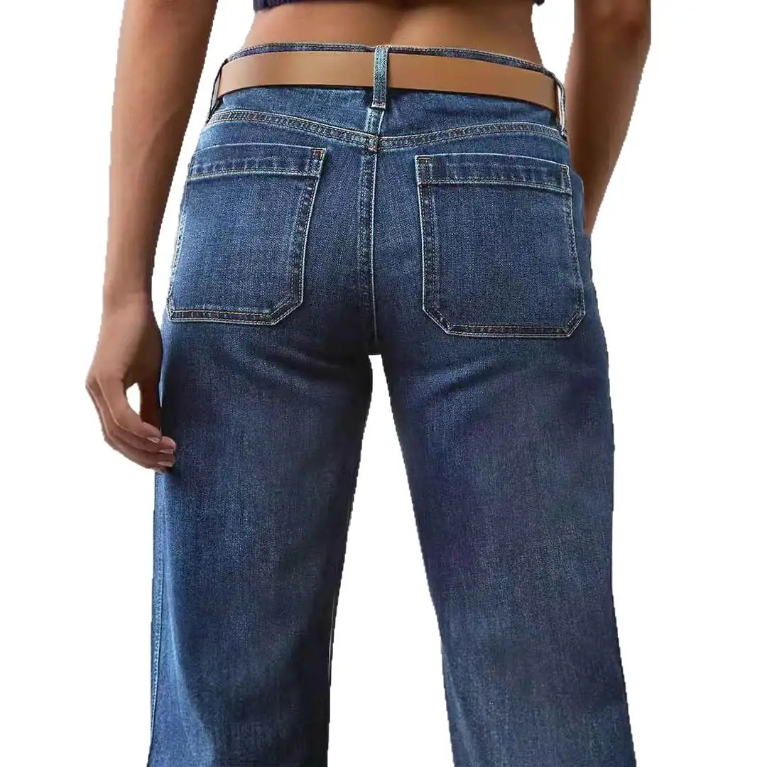Jean en Denim évasé pour femmes, Slim, taille haute, en coton, extensible, bleu, européen, taille européenne, grande taille