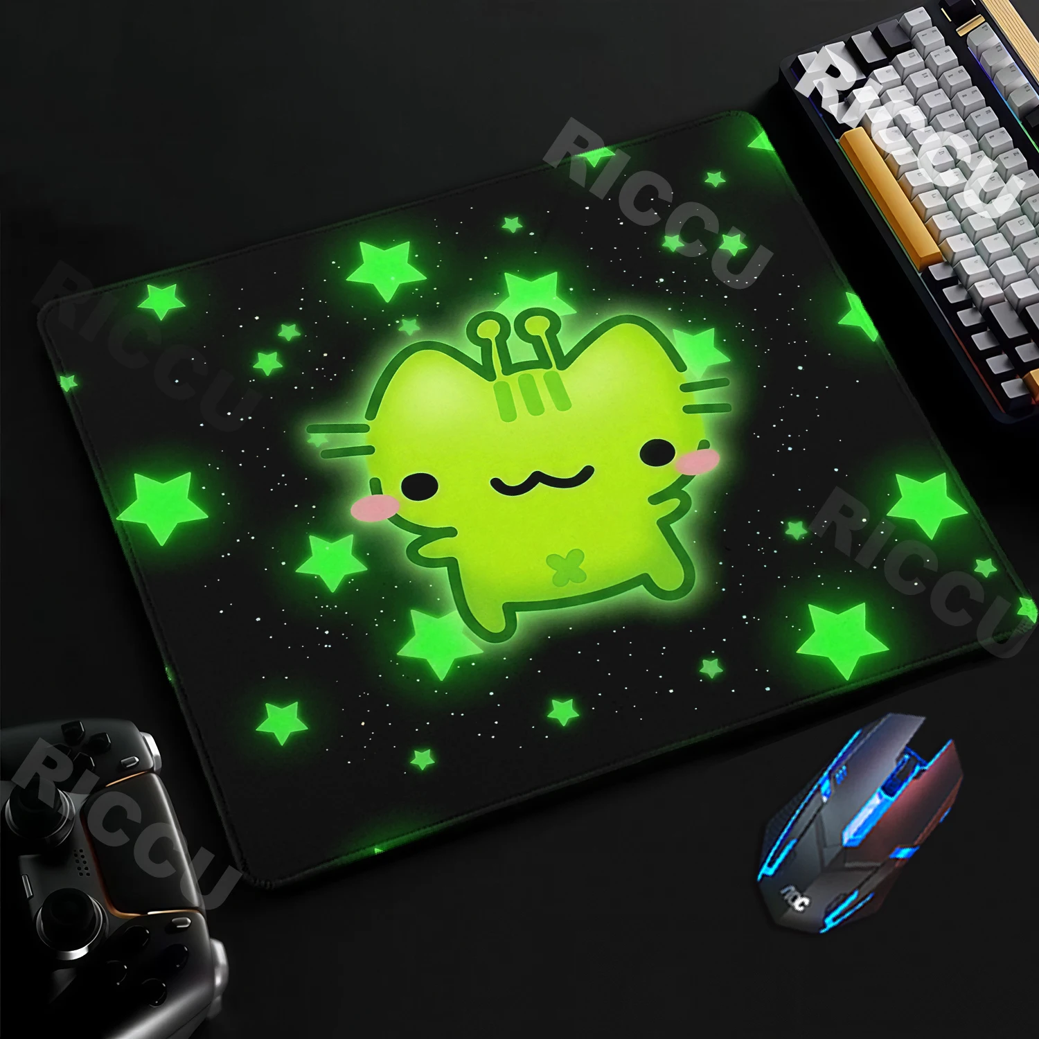 Abstraction Green Cats Mouse Pad Small Office Table Mats PC Gamer Accessories Washable Anti-slip Rubber with Precision Lock Edge