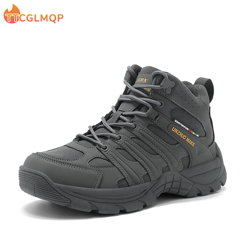 

New Fashion High-Top Leather Men's Boots Breathable Combat Boots Outdoor Non-slip Hiking Boots Men Motorcycle Work Ankle Shoes