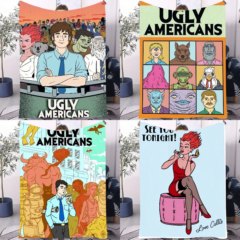 

Мультяшное забавное одеяло U-Ugly A-Americans, легкое для общежитий, сон, гостиной, офиса, дивана, всесезонного
