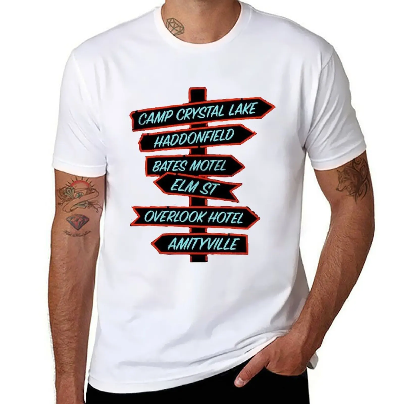 

Horror movie location signs T-Shirt essential t shirt t shirts for man cotton soft T-Shirt
