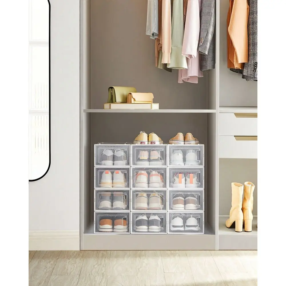 

Shoe Boxes Pack Of 12 Clear Stackable Plastic Shoe Storage Organizers Organizador De Zapatos Fit To US Size 10 Transparent A