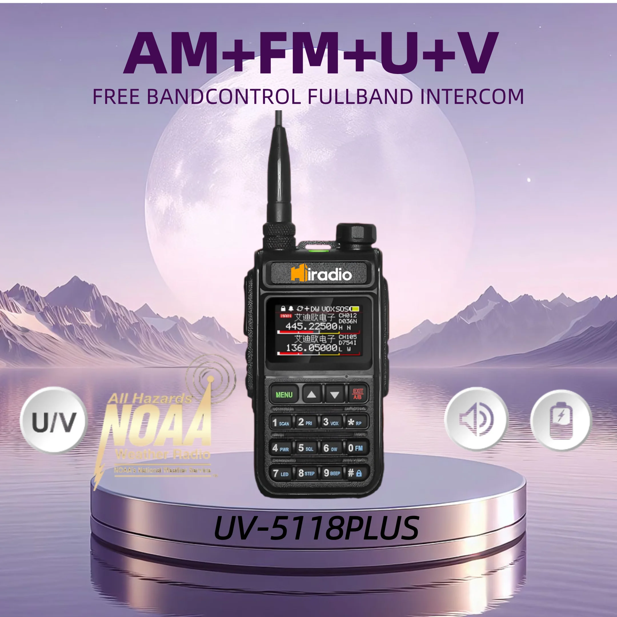 Y23UV-5118 Iradio Radio Amatorskie Pełnozakresowe 2-drożne Radio Komunikacyjne 999 Kanałów Walkie Talkie AM Pasmo Lotnicze Kolorowy Skaner Morski NOAA FM