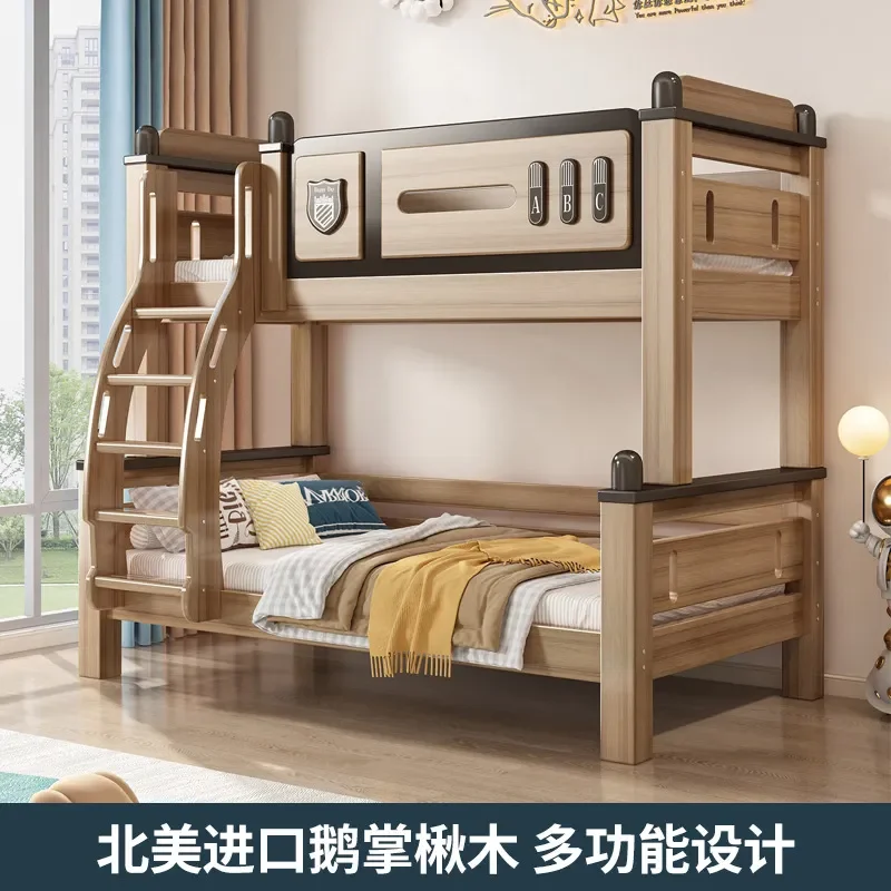 Solid Wood Bunk Beds with Wood Wax Oil Finish Upper and Lower Beds for Mother and Child Space Saving High Low Bed for Small