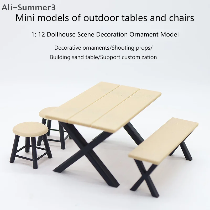 1Set 1:12 Dollhouse Miniature Tables Round Stool Outdoor Camping Chair Model Decor Toy Doll House Accessories