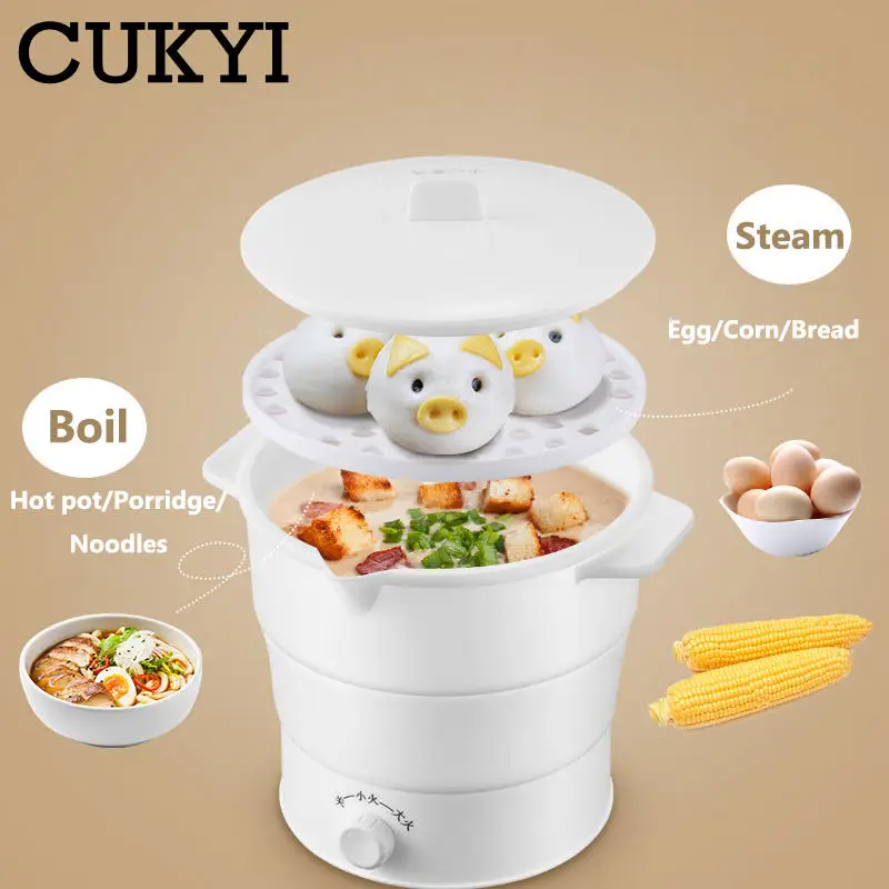 Multicooker Portable Cooking Machine Food Steamer Egg boiler Folding Silicone Kettle Hotpot Noodles Boiler For Travel 110V 220V